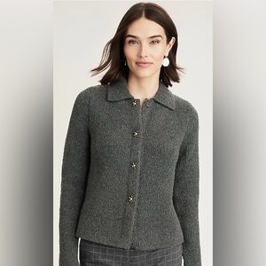J.Jill Collared Bouclé Cardi Sweater In Flint Heather Gray Size Medium NWT